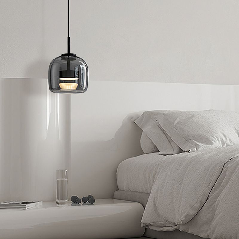 June Suspension Luminaire Design Verre Gris Fumé