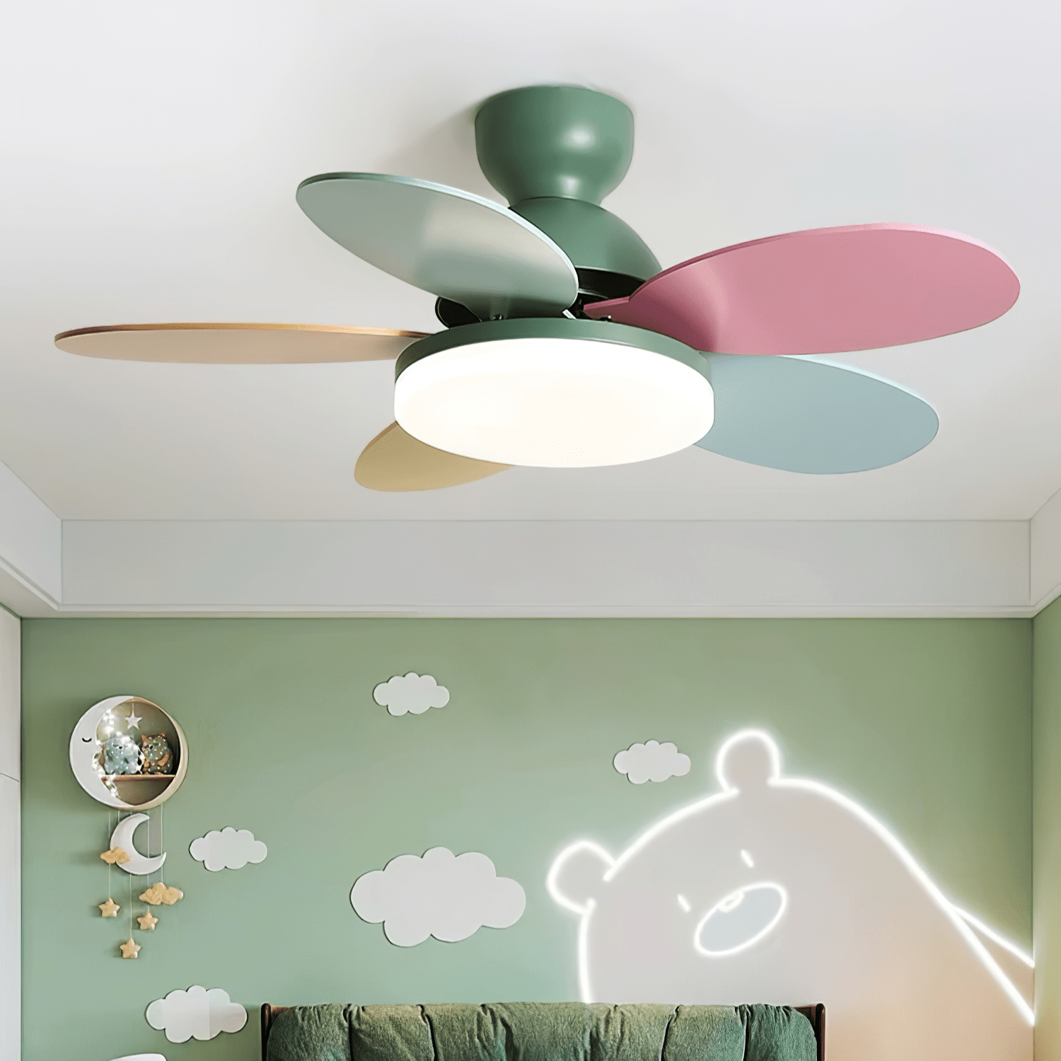 Liora Plafonnier Ventilateur pour Enfants en Verre Coloré