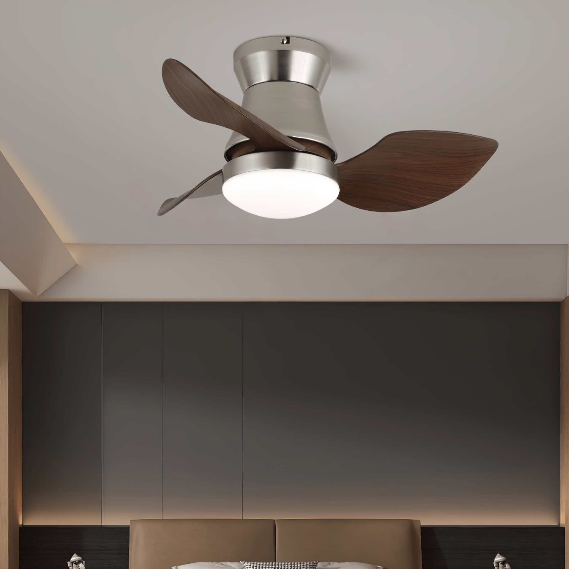 Ventilateur de plafond moderne en bois Airlume avec lumière
