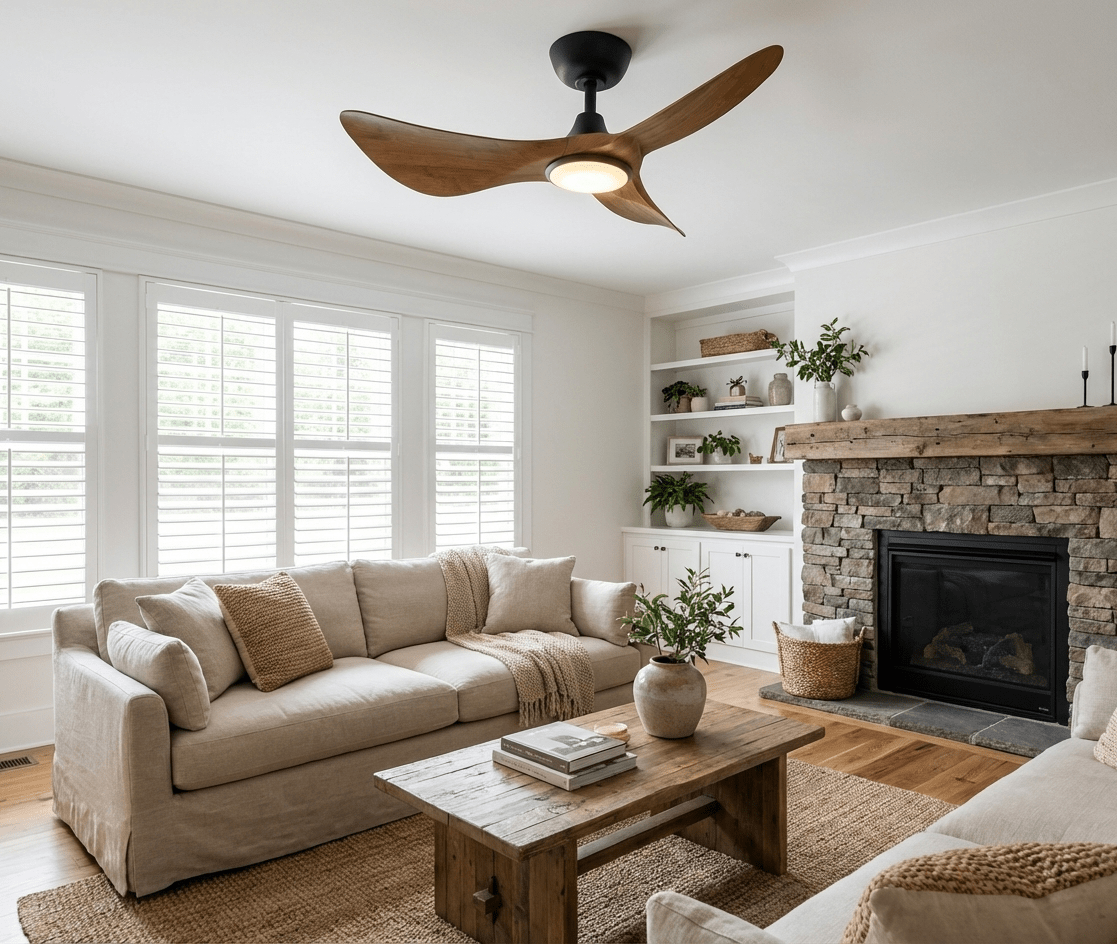 Ventilateur de plafond Finn à pales effet bambou avec lumière