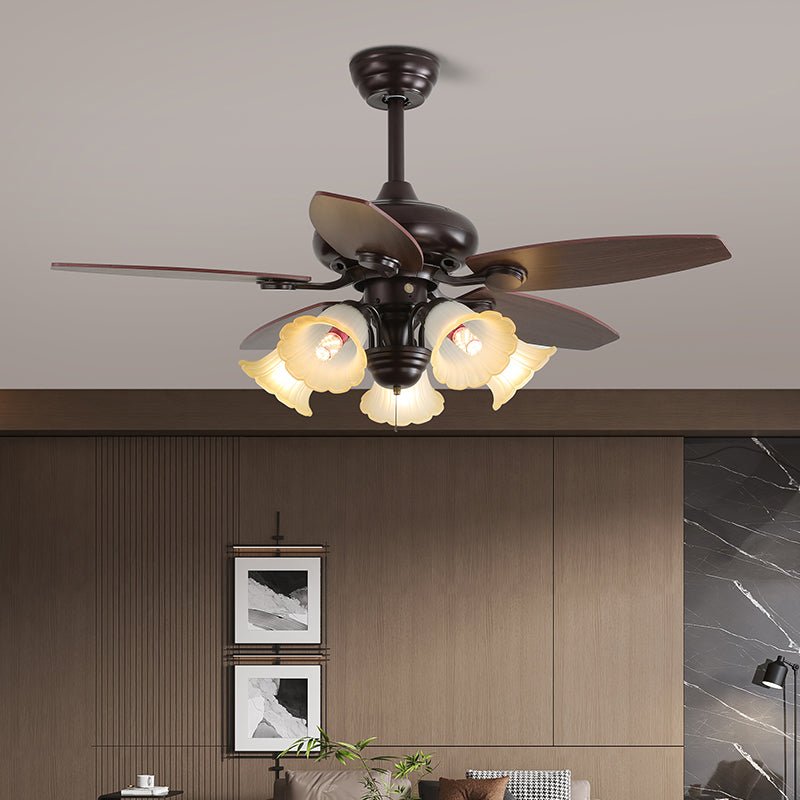 Solara Plafonnier Ventilateur Classique en Bois et Verre
