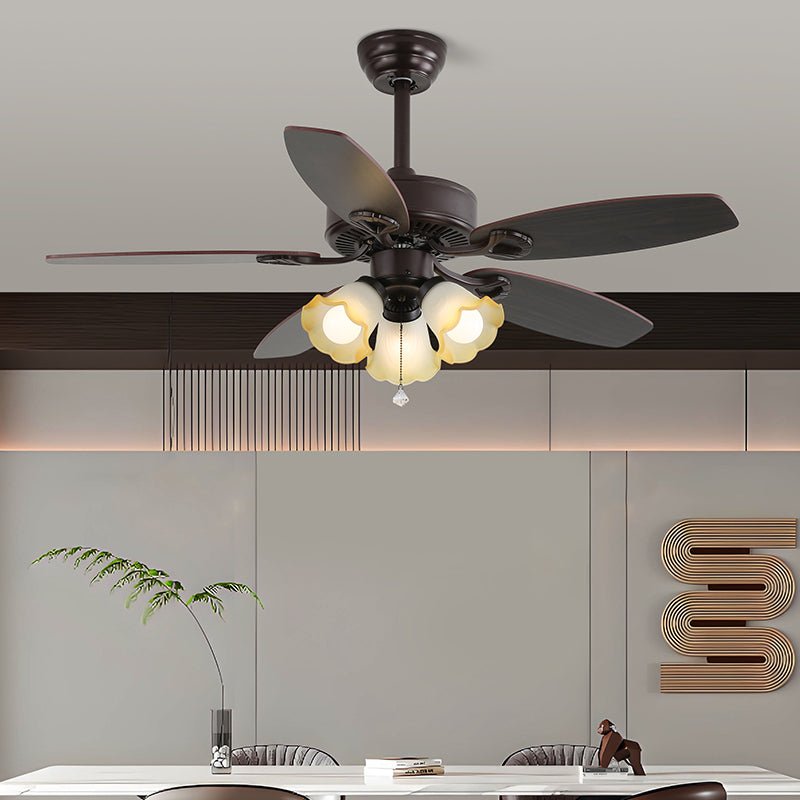 Solara Plafonnier Ventilateur Classique en Bois et Verre