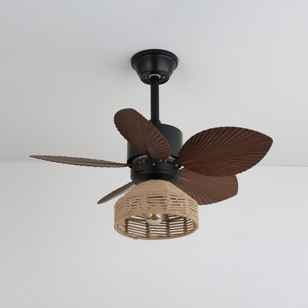 Plafonnier ventilateur Rivora en rotin tropical