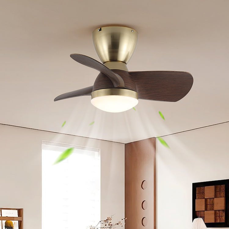Plafonnier ventilateur Elora minimaliste en laiton et bois