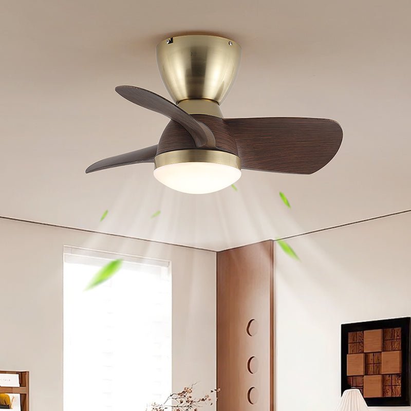 Plafonnier ventilateur Elora minimaliste en laiton et bois