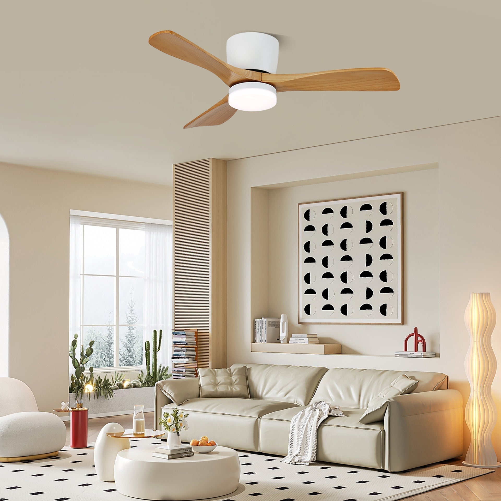 Brinor Ventilateur de Plafond Minimaliste en Bois avec Lumière