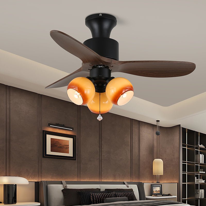 Ventilateur de Plafond Veloria Vintage en Verre et Bois avec Lumière