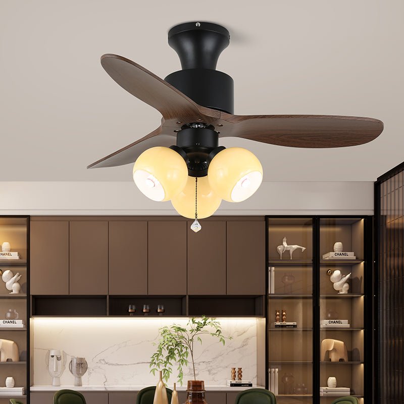 Ventilateur de Plafond Veloria Vintage en Verre et Bois avec Lumière