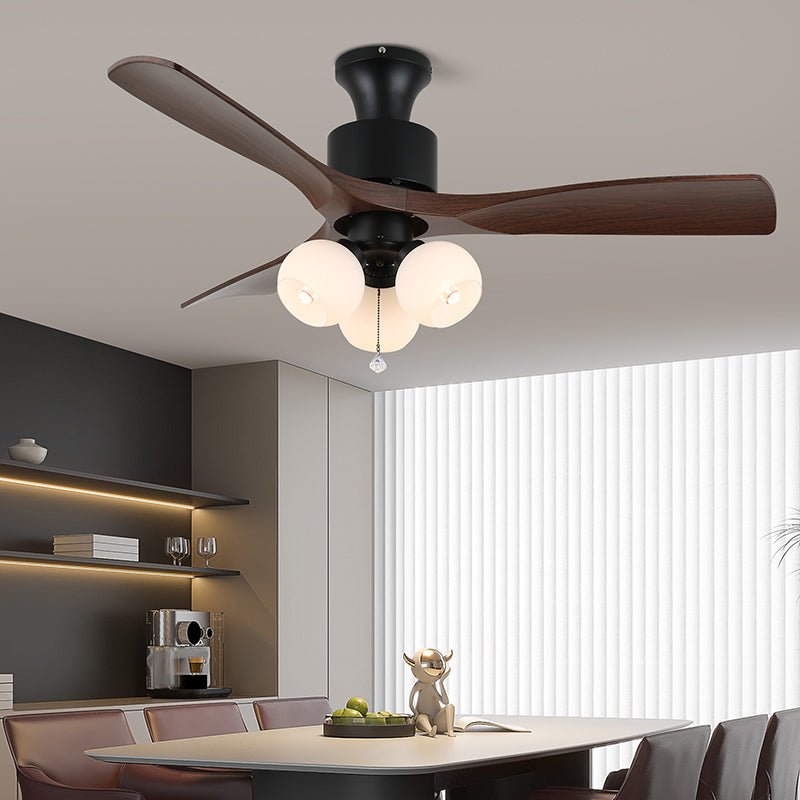Ventilateur de Plafond Veloria Vintage en Verre et Bois avec Lumière