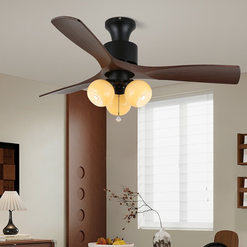 Ventilateur de Plafond Veloria Vintage en Verre et Bois avec Lumière