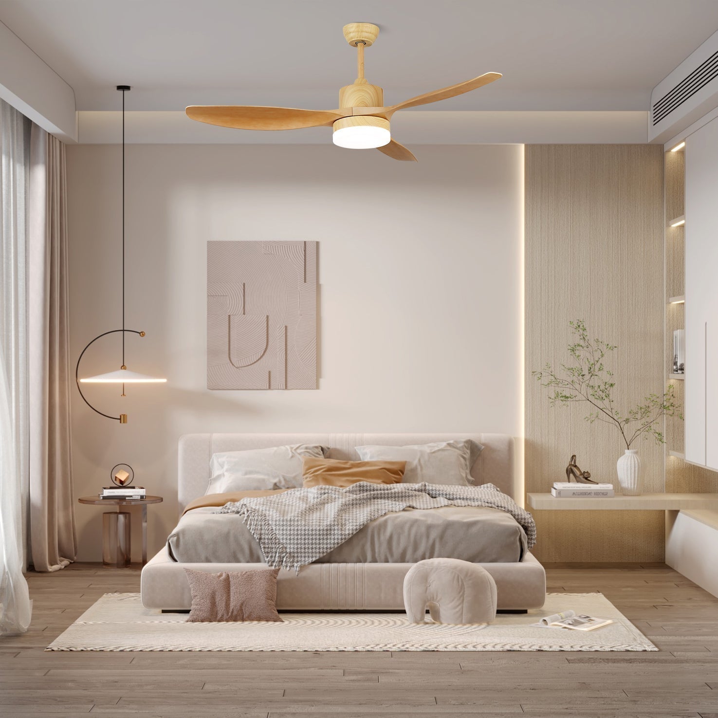 Plafonnier ventilateur Arysen minimaliste en bois
