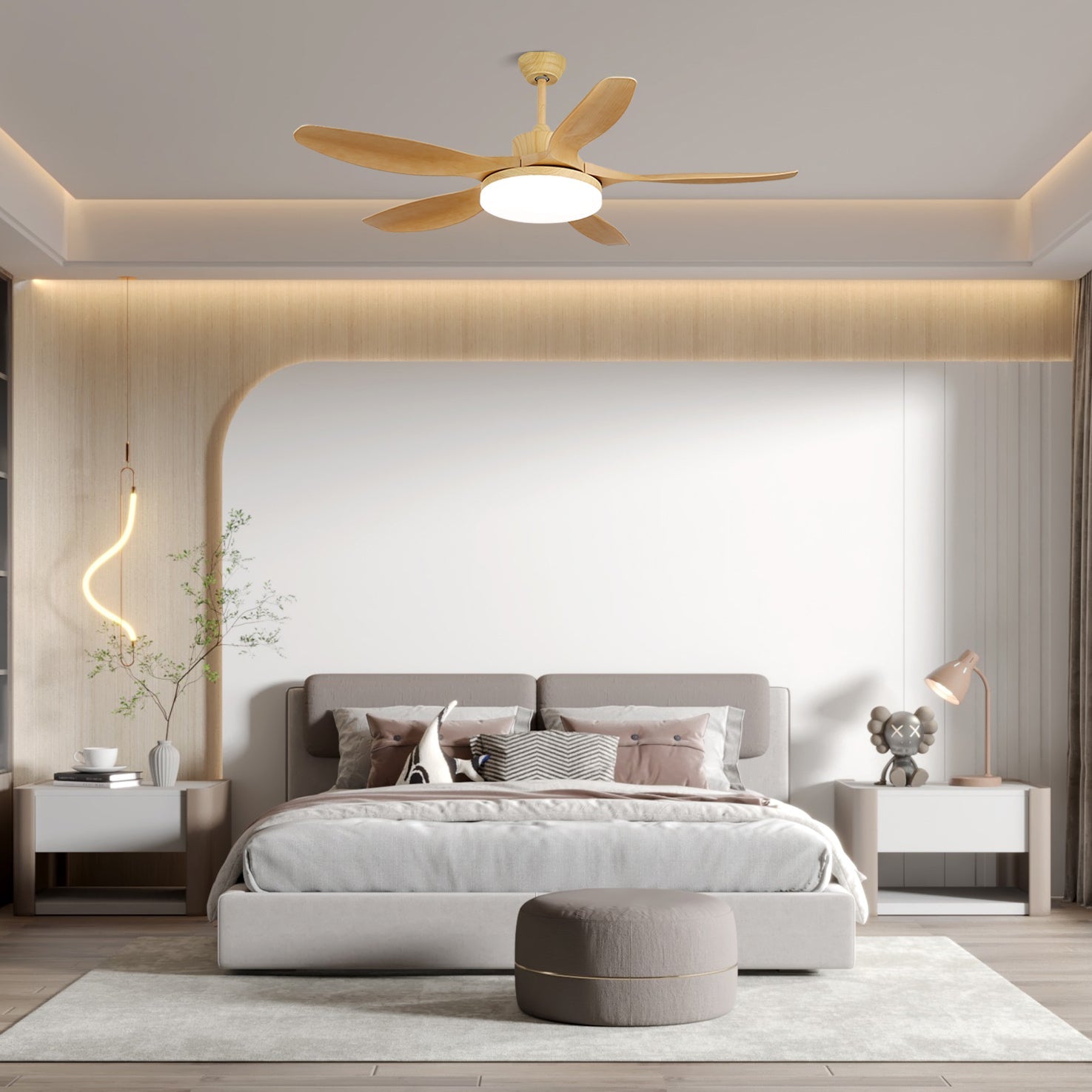 Plafonnier ventilateur Arysen minimaliste en bois