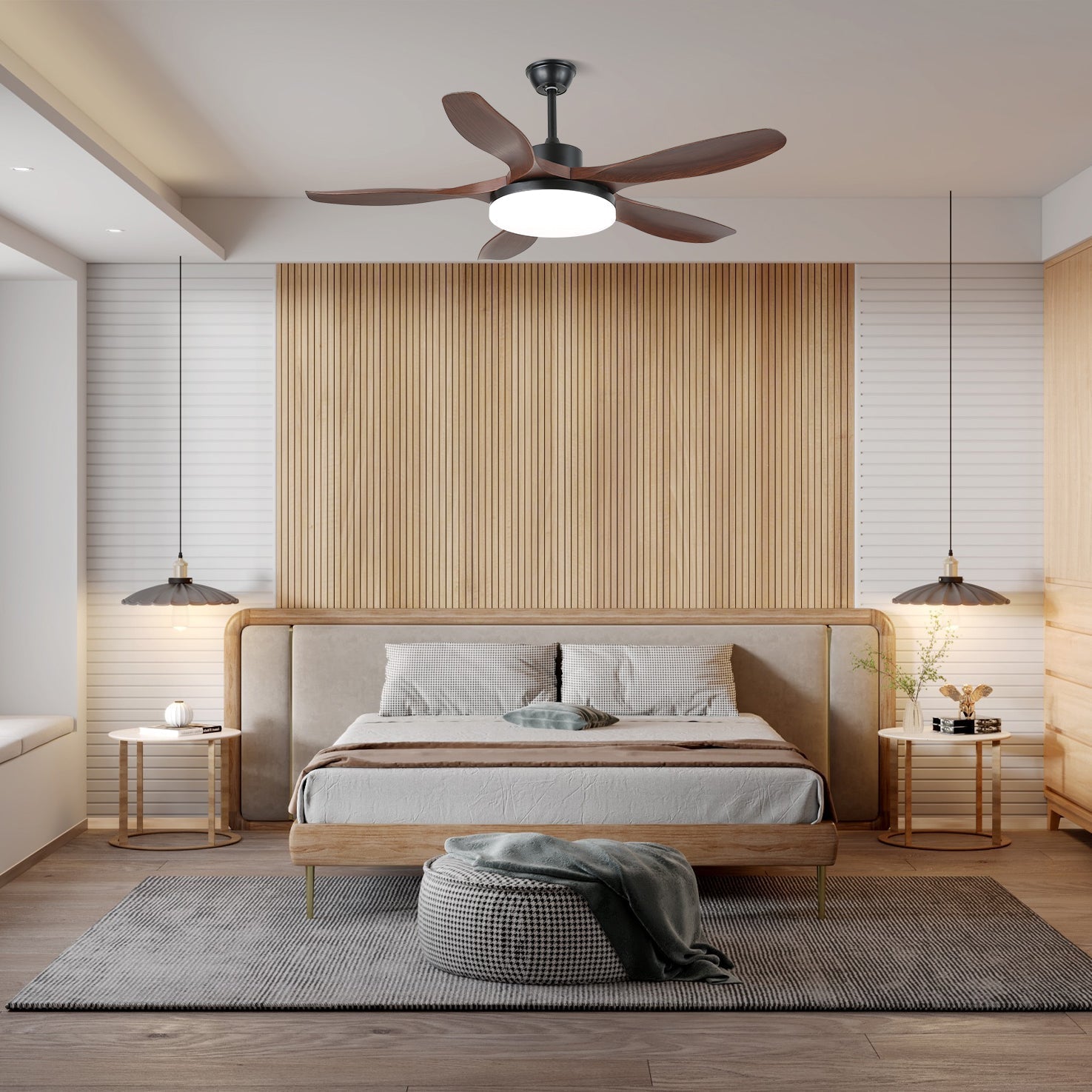 Plafonnier ventilateur Arysen minimaliste en bois