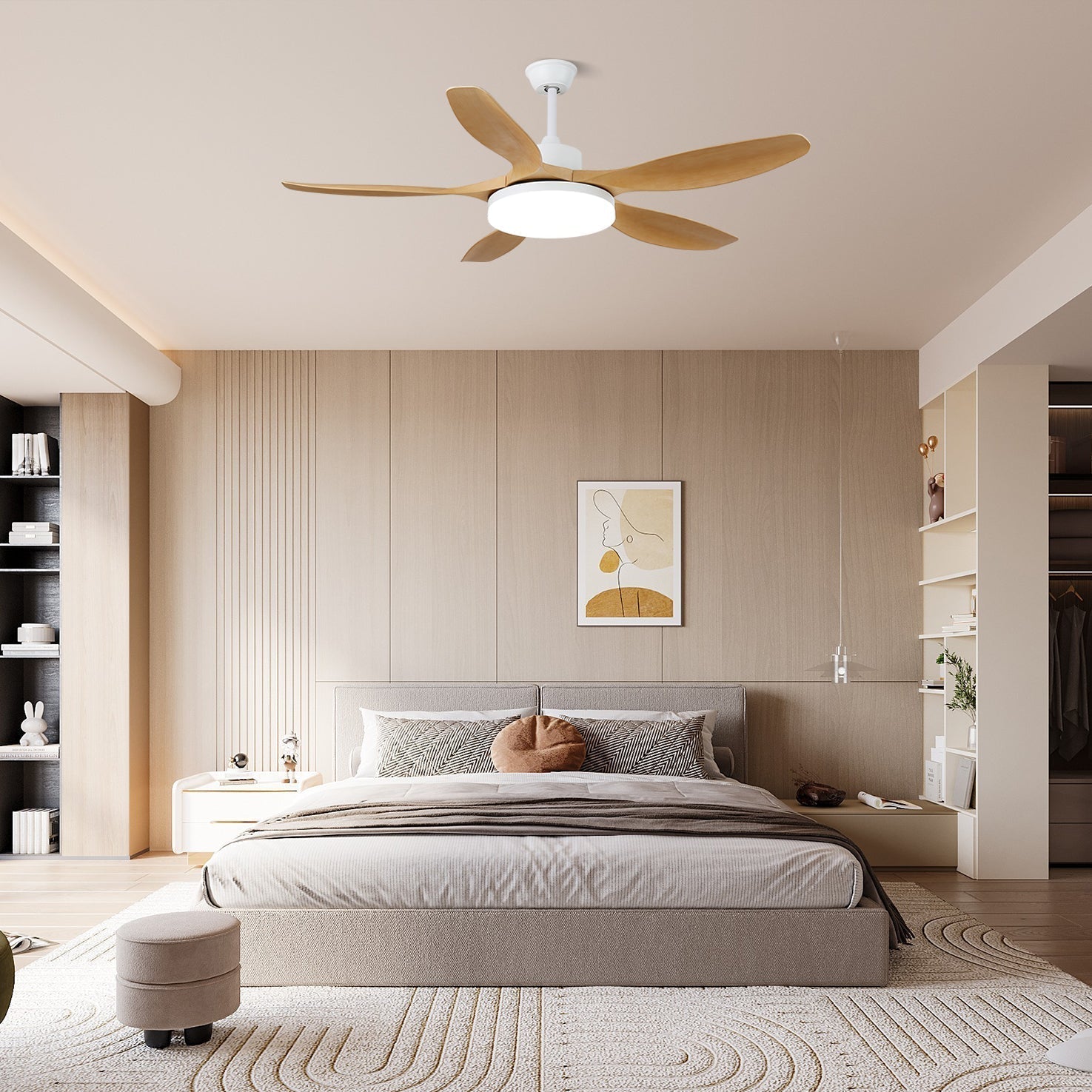 Plafonnier ventilateur Arysen minimaliste en bois