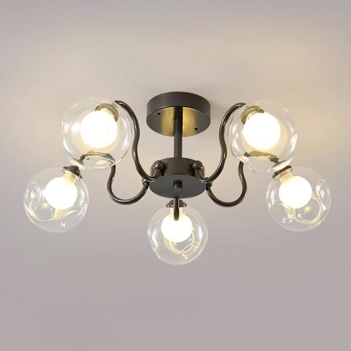 Orb Lustre Plafonnier Verre Globe Fleur Cadre Noir
