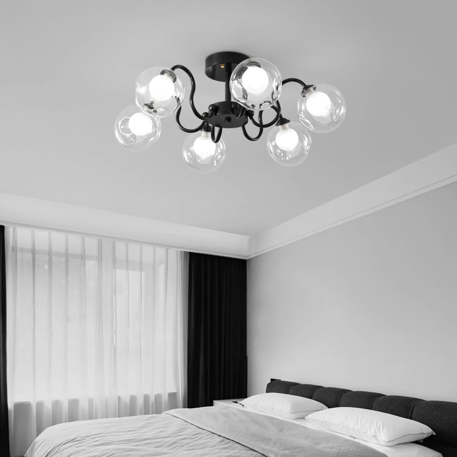 Orb Lustre Plafonnier Verre Globe Fleur Cadre Noir