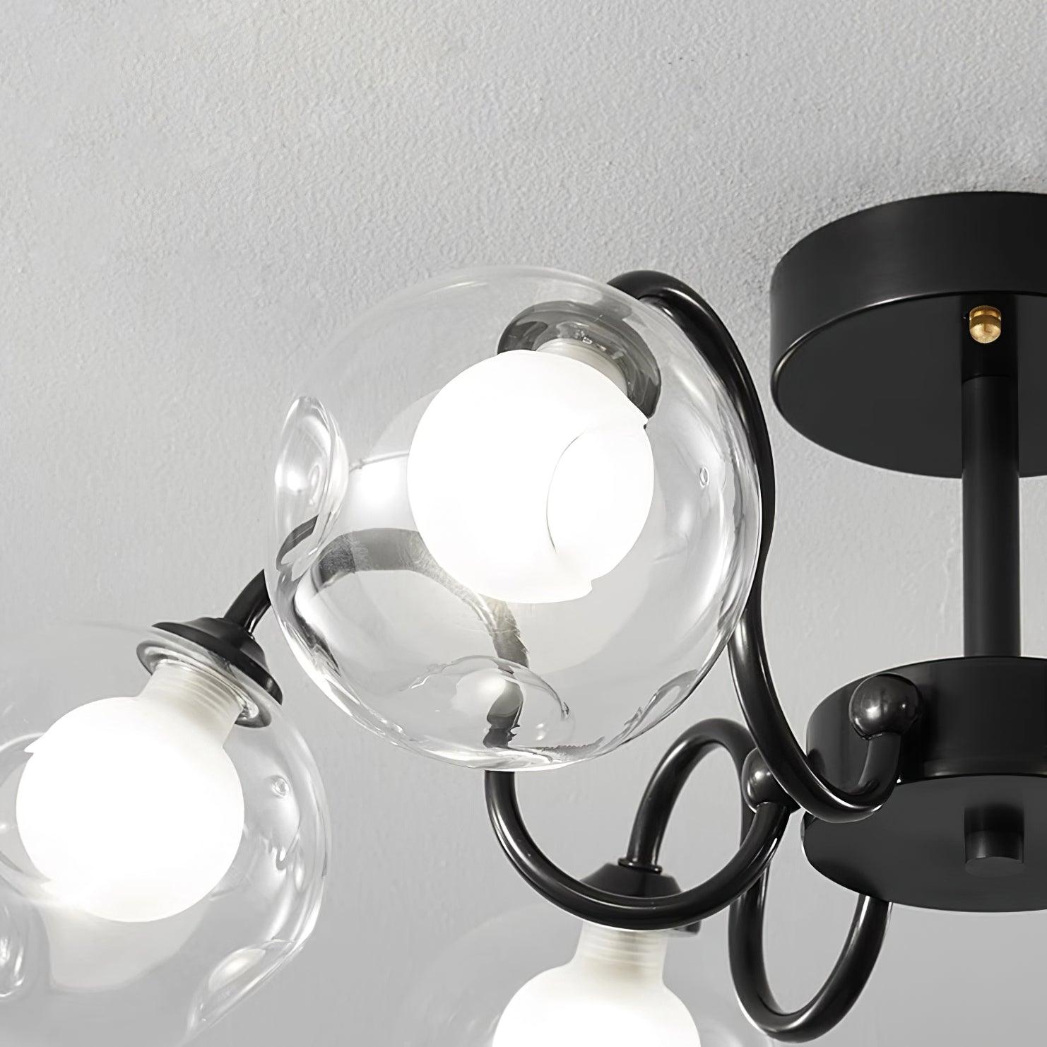 Orb Lustre Plafonnier Verre Globe Fleur Cadre Noir
