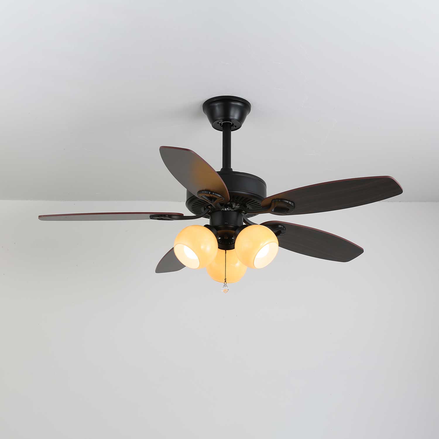 Plafonnier Ventilateur Calviera en Bois et Verre Vintage