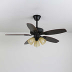Plafonnier Ventilateur Calviera en Bois et Verre Vintage