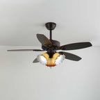 Plafonnier Ventilateur Calviera en Bois et Verre Vintage