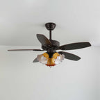 Plafonnier Ventilateur Calviera en Bois et Verre Vintage