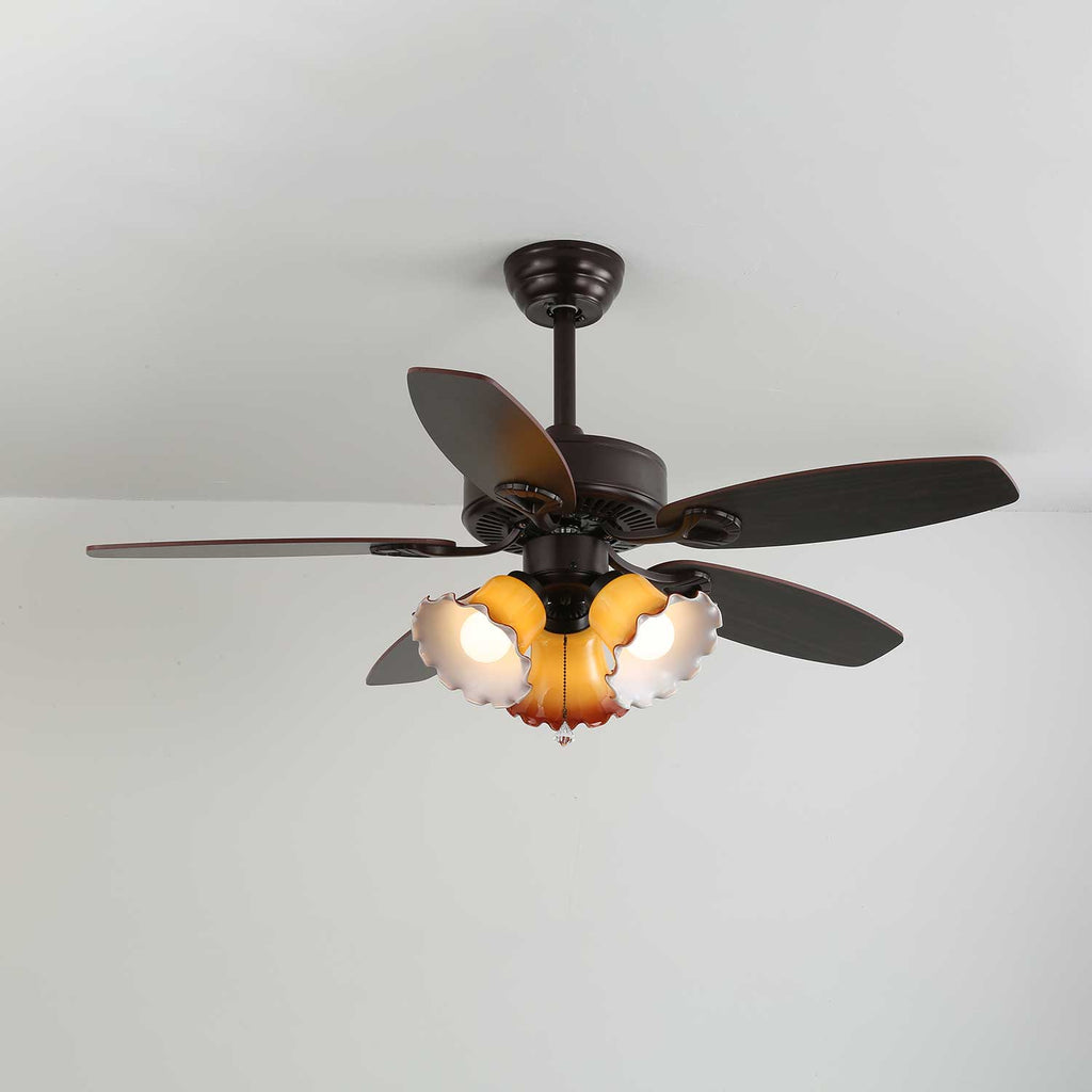 Plafonnier Ventilateur Calviera en Bois et Verre Vintage