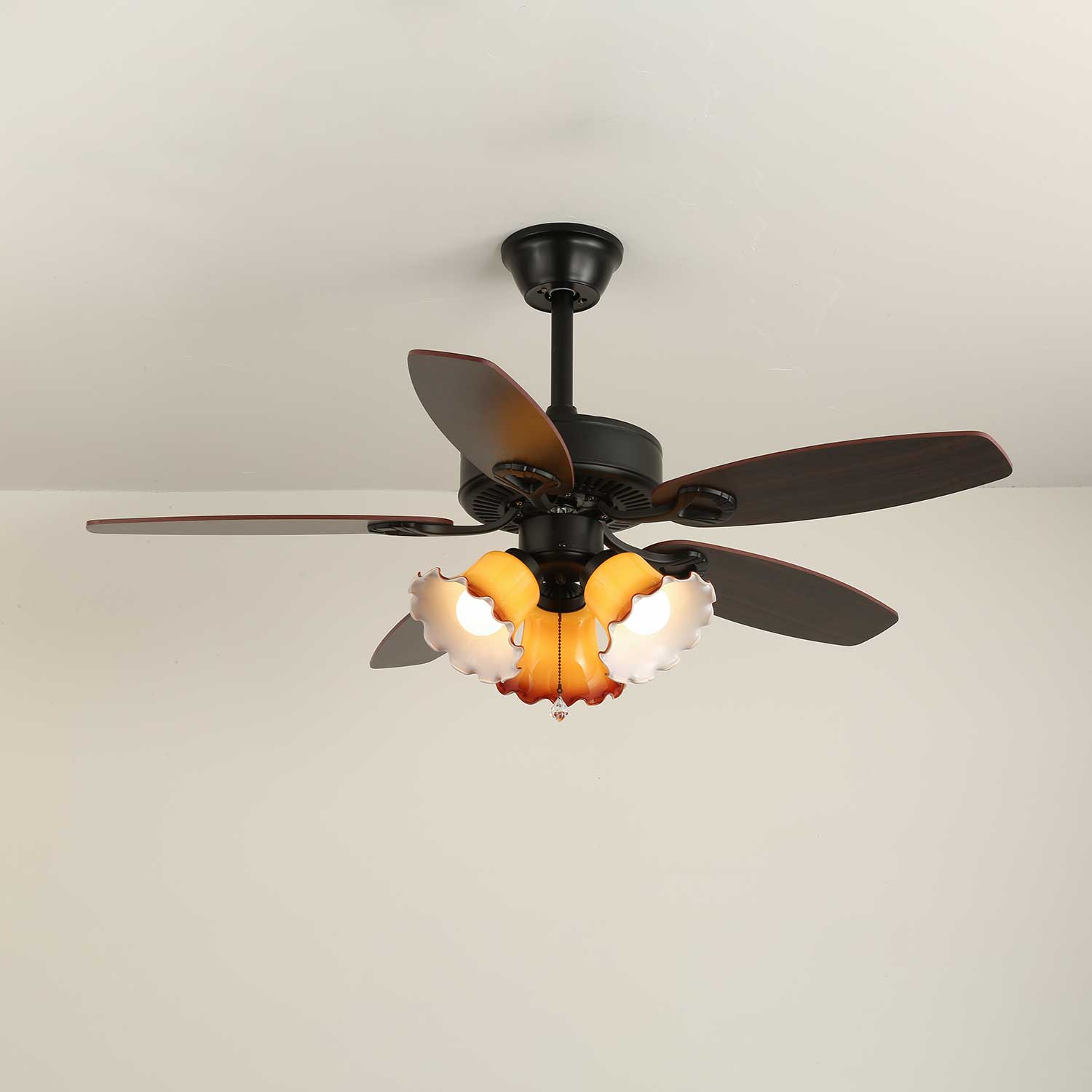 Plafonnier Ventilateur Calviera en Bois et Verre Vintage
