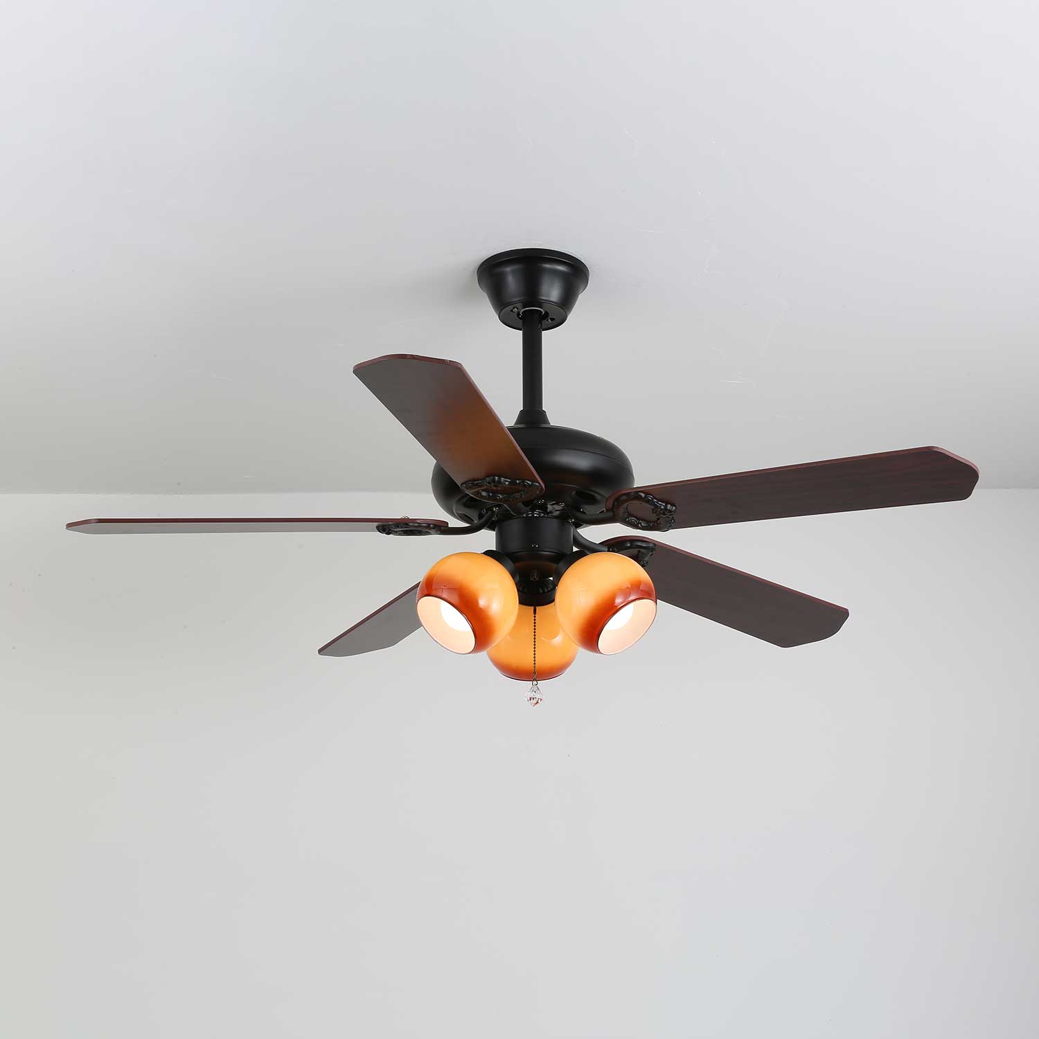 Plafonnier Ventilateur Calviera en Bois et Verre Vintage