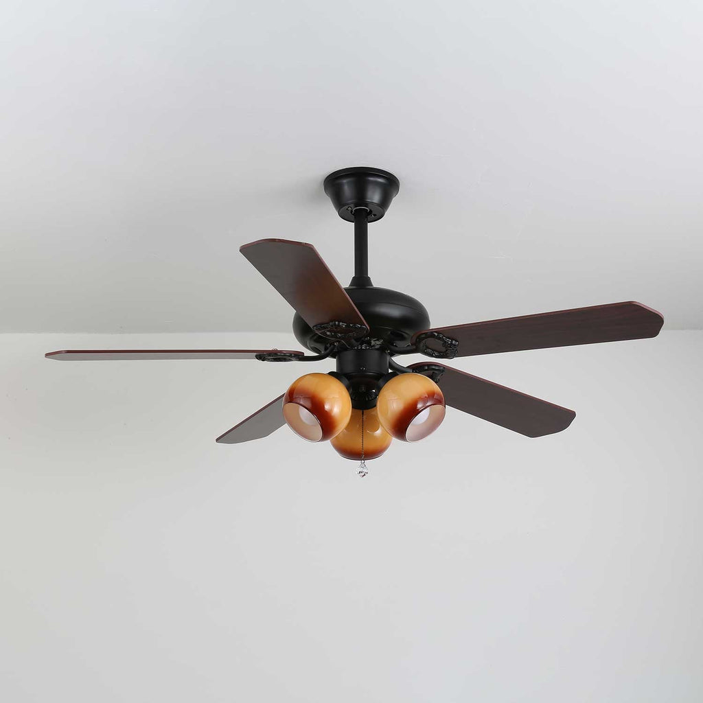 Plafonnier Ventilateur Calviera en Bois et Verre Vintage