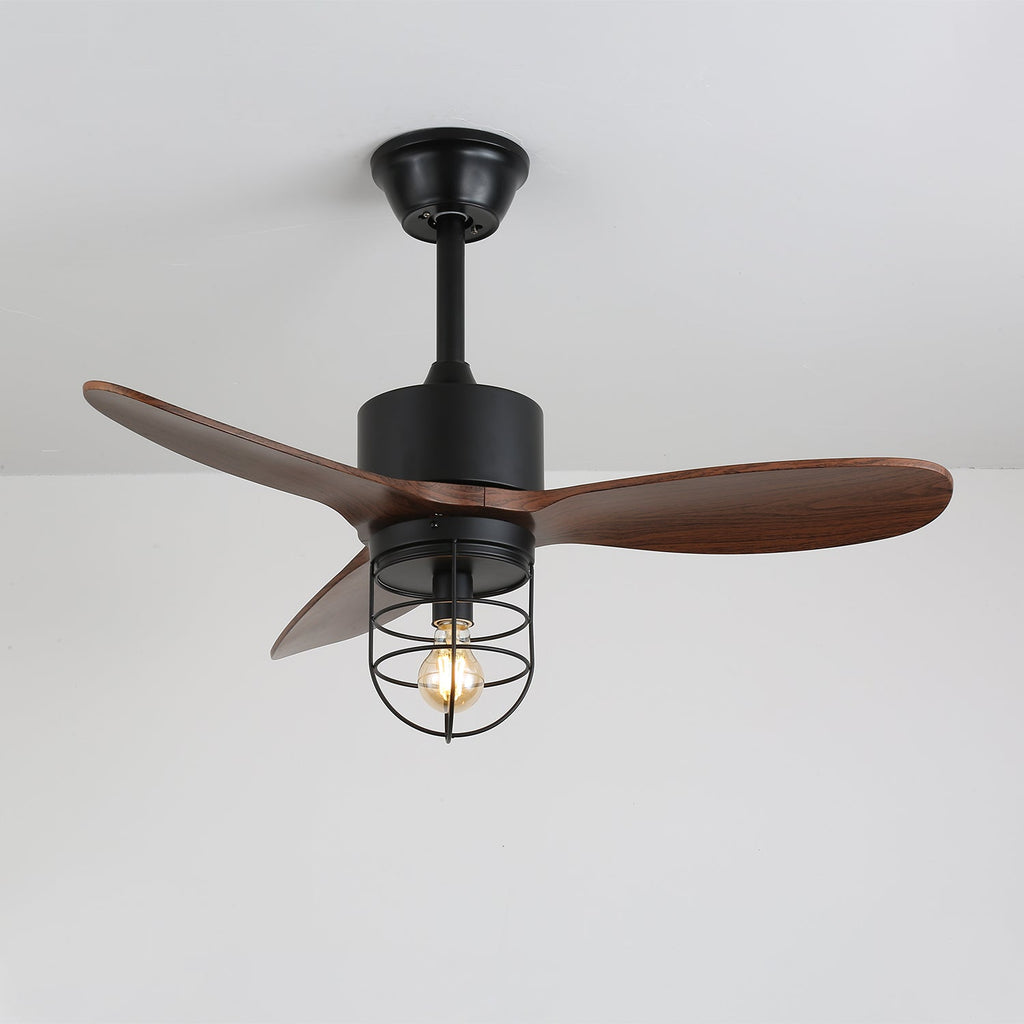 Ventilateur de plafond industriel en bois avec lumière Brisora