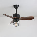 Ventilateur de plafond industriel en bois avec lumière Brisora