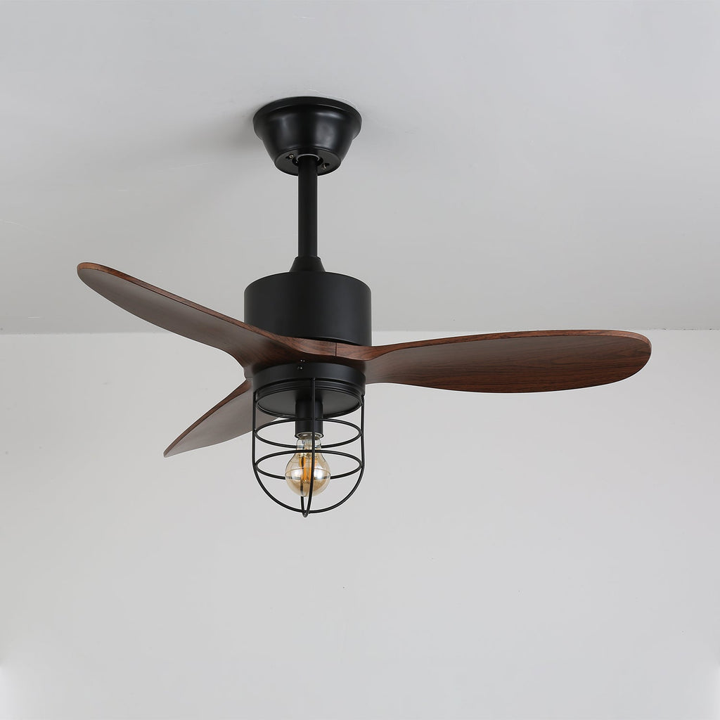 Ventilateur de plafond industriel en bois avec lumière Brisora
