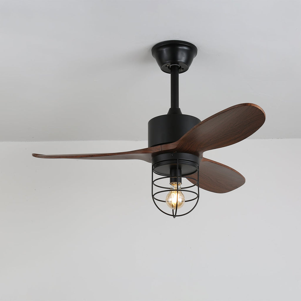 Ventilateur de plafond industriel en bois avec lumière Brisora