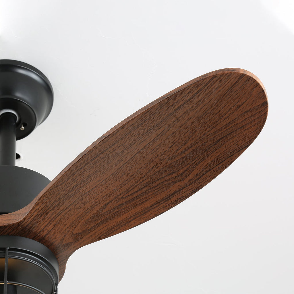 Ventilateur de plafond industriel en bois avec lumière Brisora