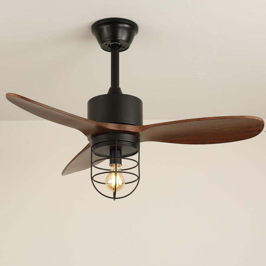 Ventilateur de plafond industriel en bois avec lumière Brisora