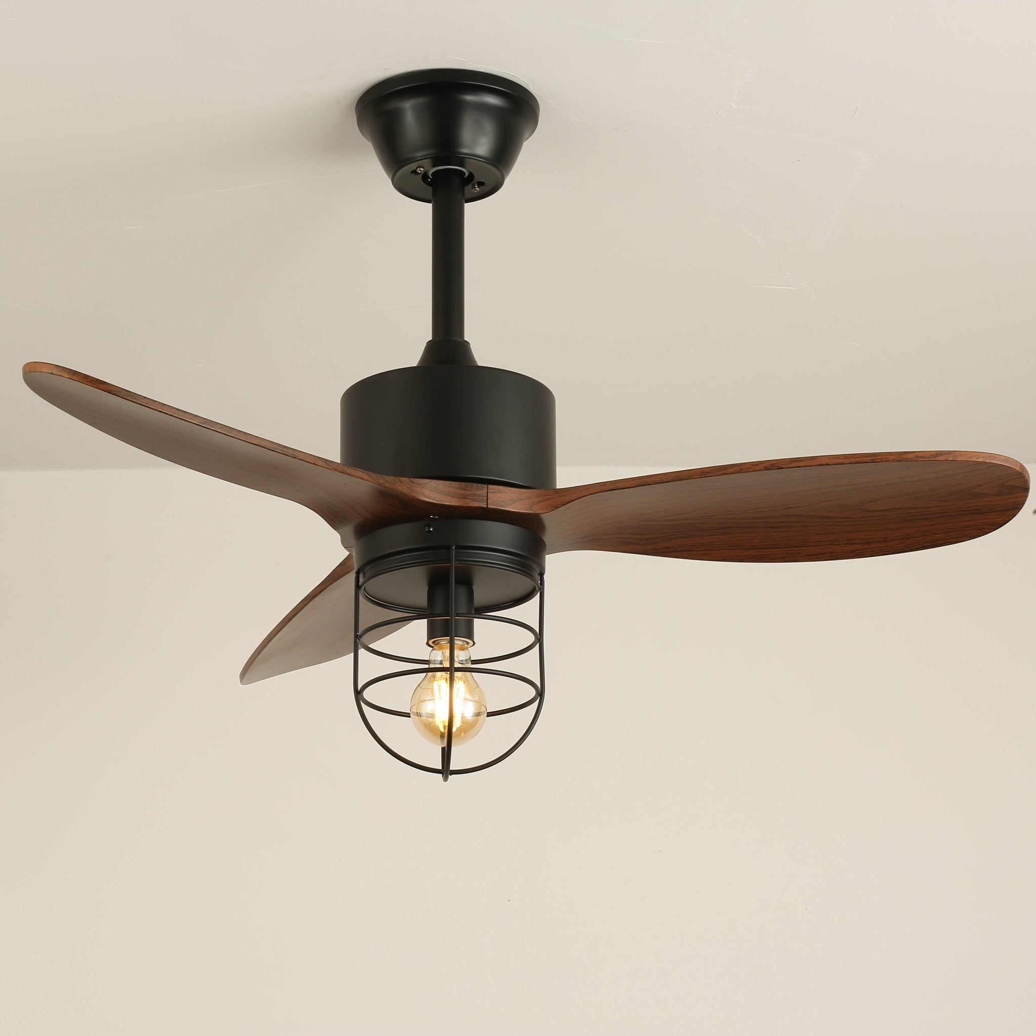 Ventilateur de plafond industriel en bois avec lumière Brisora