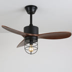 Ventilateur de plafond industriel en bois avec lumière Brisora