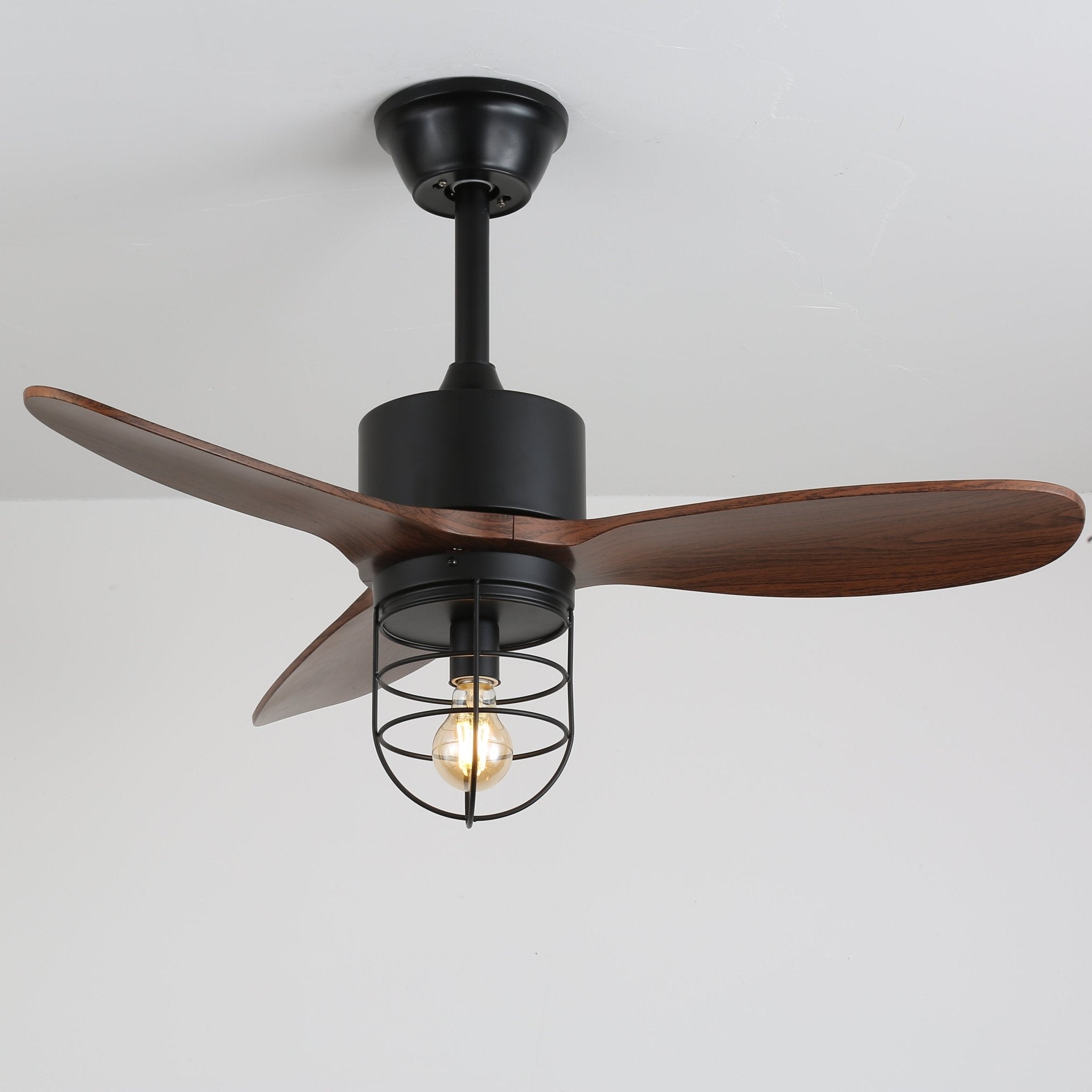 Ventilateur de plafond industriel en bois avec lumière Brisora