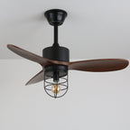 Ventilateur de plafond industriel en bois avec lumière Brisora