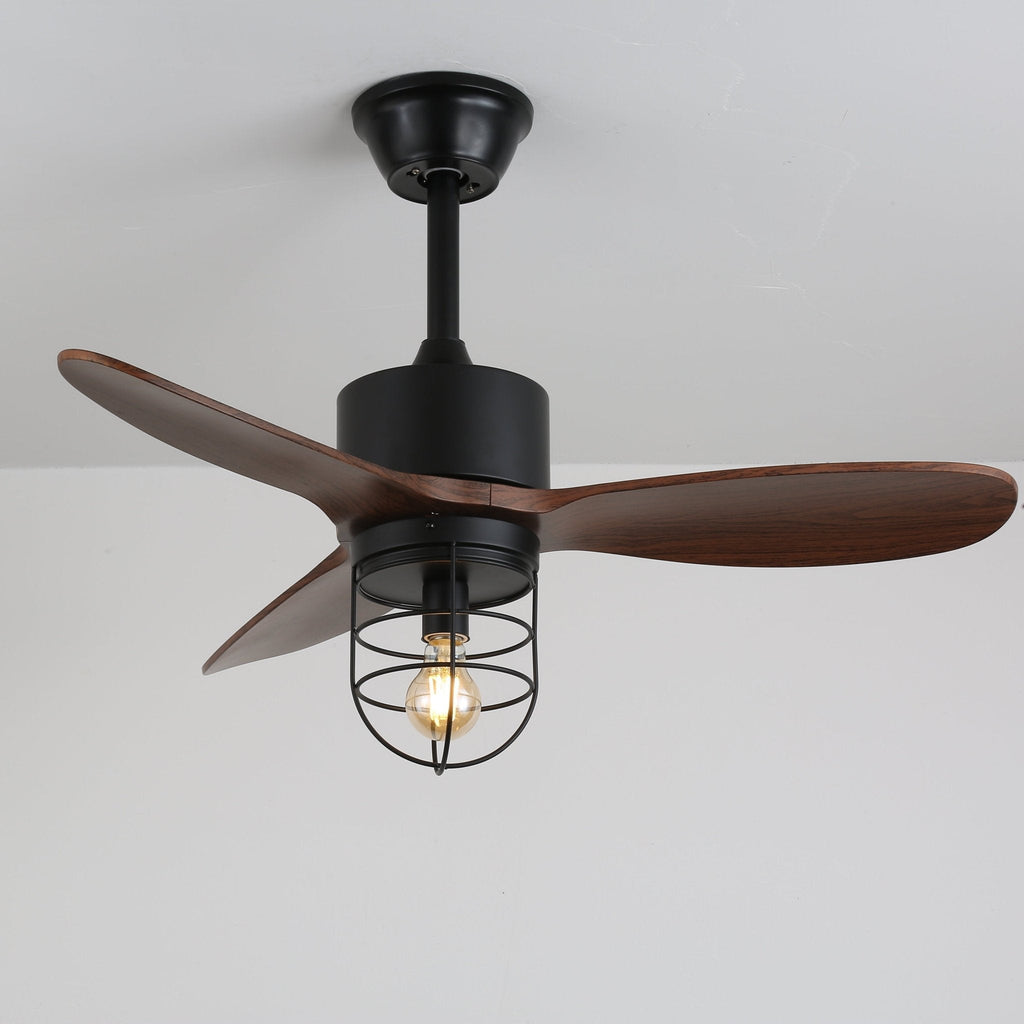 Ventilateur de plafond industriel en bois avec lumière Brisora