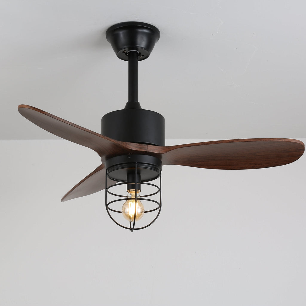 Ventilateur de plafond industriel en bois avec lumière Brisora