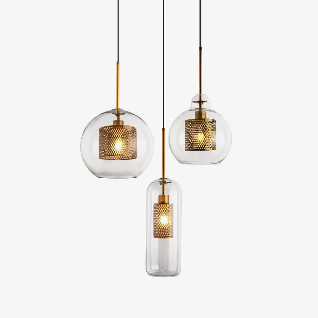 Lustra Lustre Suspendu En Verre Maillage Doré Pour Salle À Manger