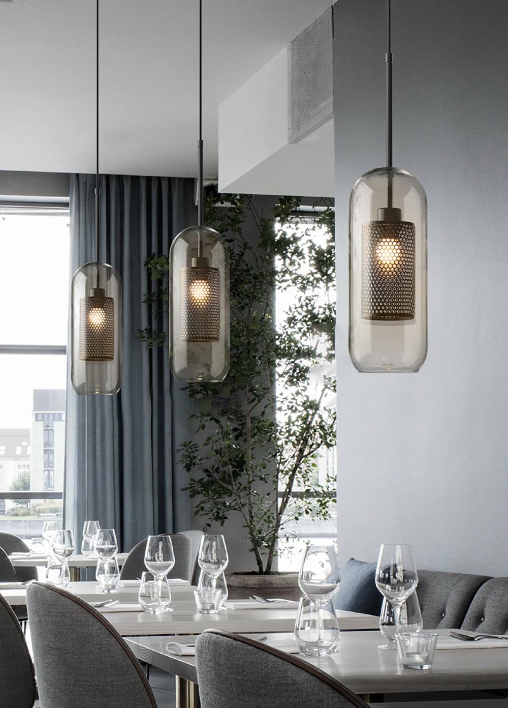 Lustra Lustre Suspendu En Verre Maillage Doré Pour Salle À Manger