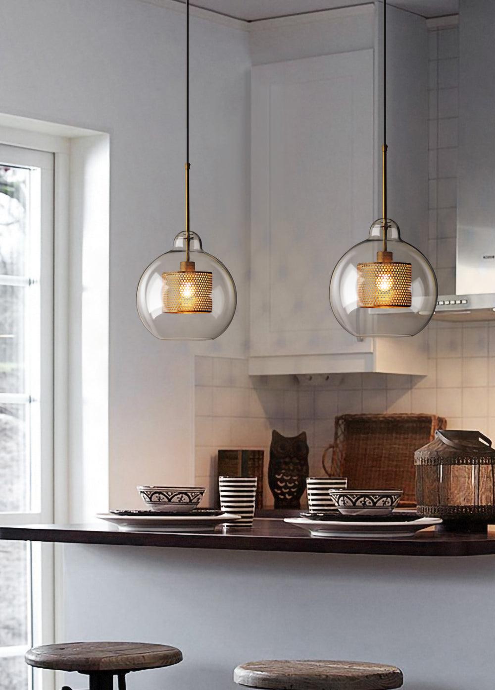 Lustra Lustre Suspendu En Verre Maillage Doré Pour Salle À Manger