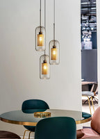 Lustra Lustre Suspendu En Verre Maillage Doré Pour Salle À Manger