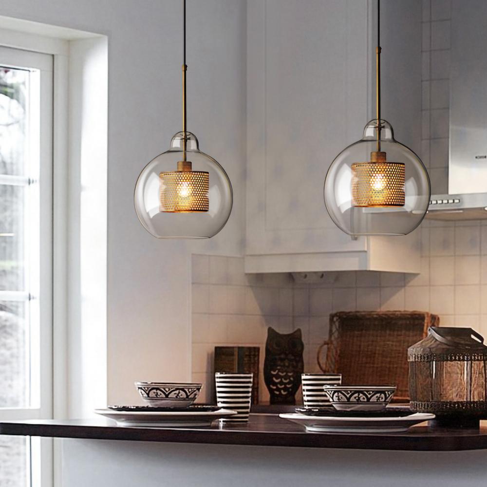 Lustra Lustre Suspendu En Verre Maillage Doré Pour Salle À Manger