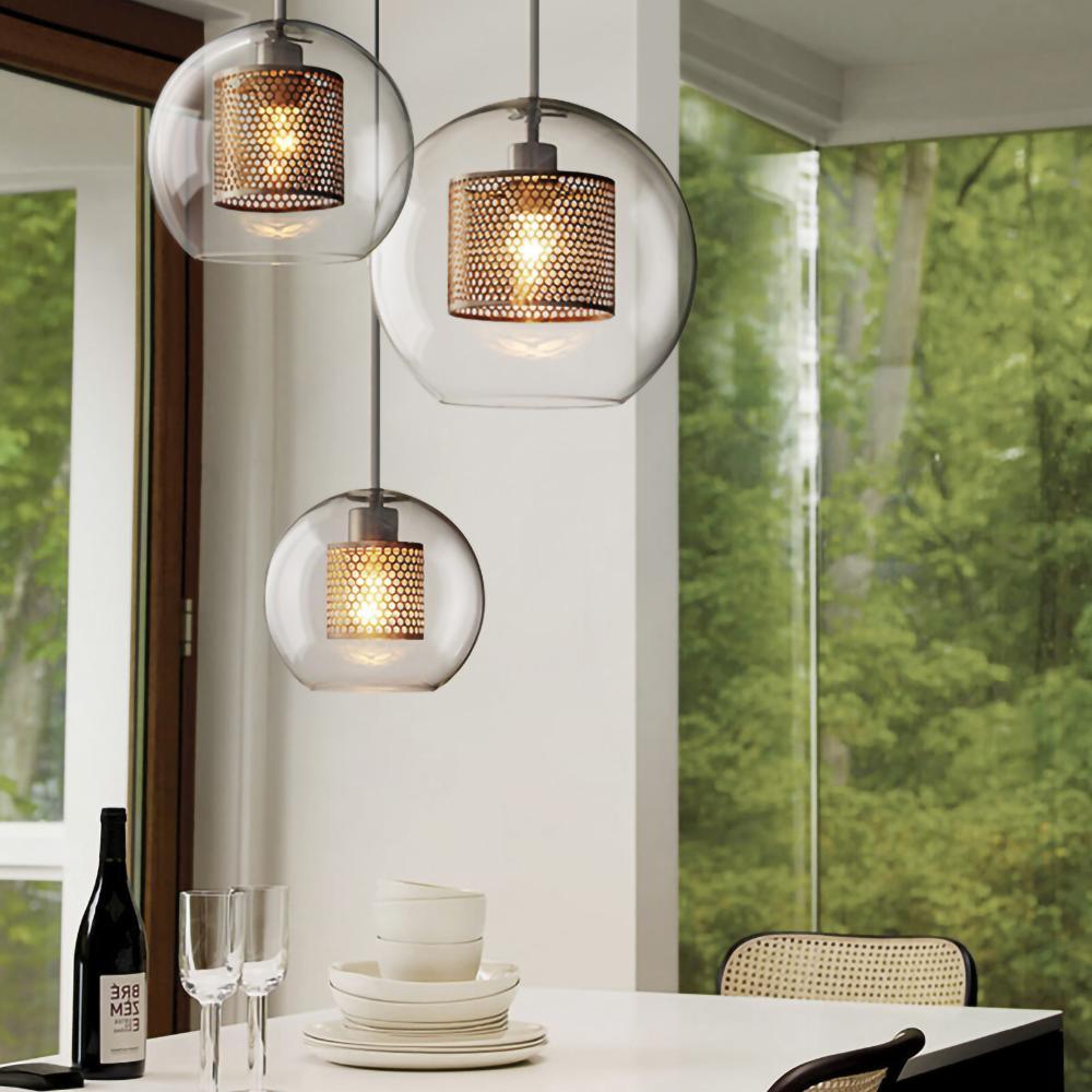 Lustra Lustre Suspendu En Verre Maillage Doré Pour Salle À Manger