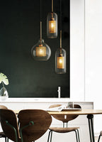 Lustra Lustre Suspendu En Verre Maillage Doré Pour Salle À Manger