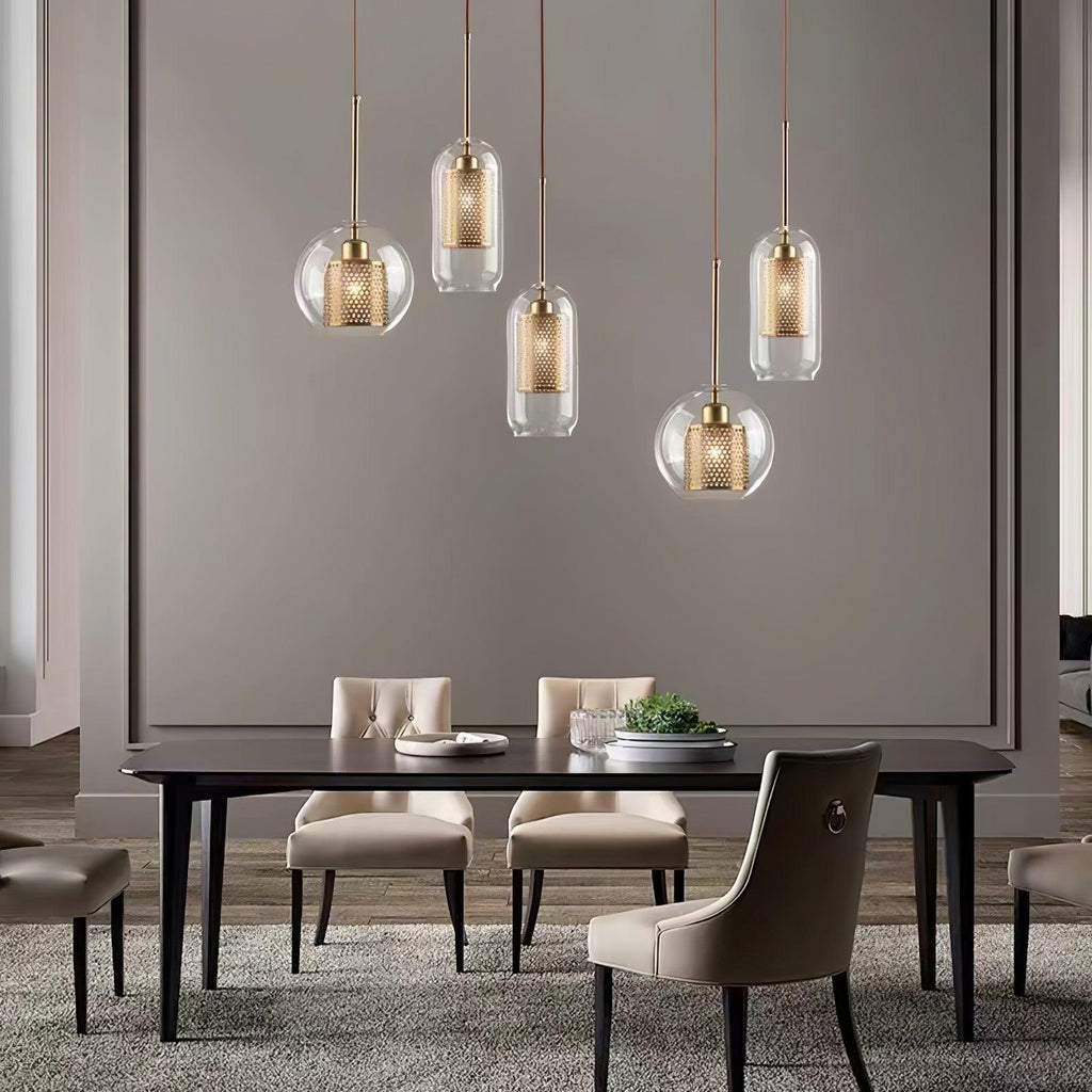 Lustra Lustre Suspendu En Verre Maillage Doré Pour Salle À Manger