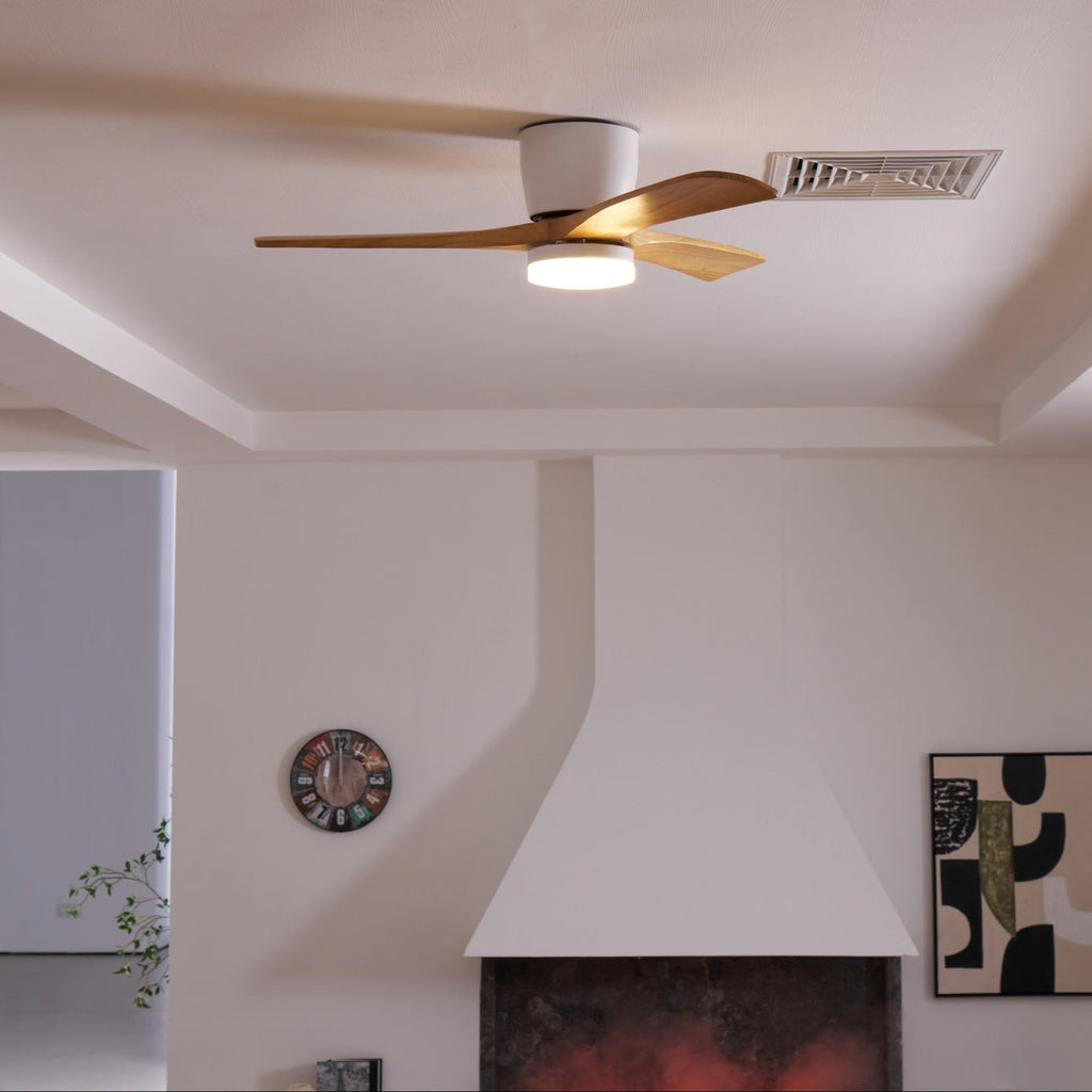 Ventilateur de plafond nordique en bois Ezra avec lumière